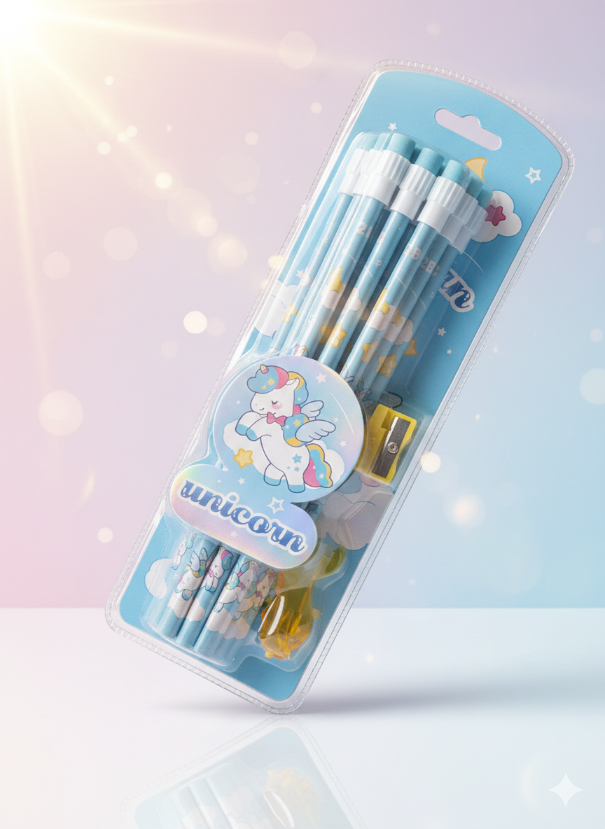 Unicorn: Kids' Magic Unicorn Pencil Set (12-Pack) with Sharpener & Grip