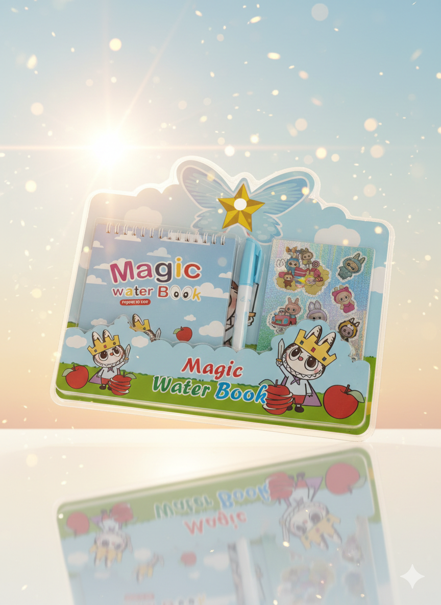 Magic Water Book & Sticker Set – Mess-Free Reusable Coloring Notebook with Refillable Water Pen