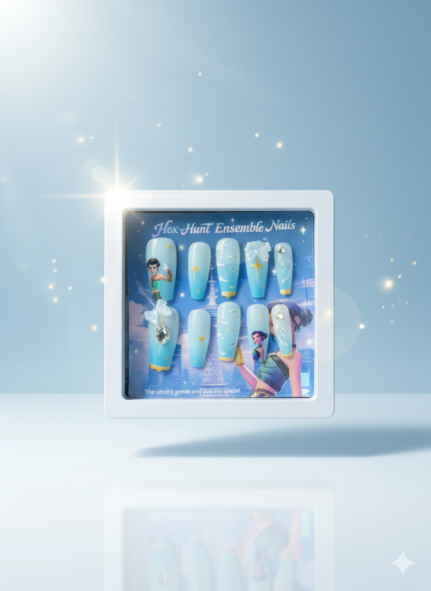Hex-Hunt Ensemble Nails – Custom Character Art Press-On Nail Kit with 3D Charms