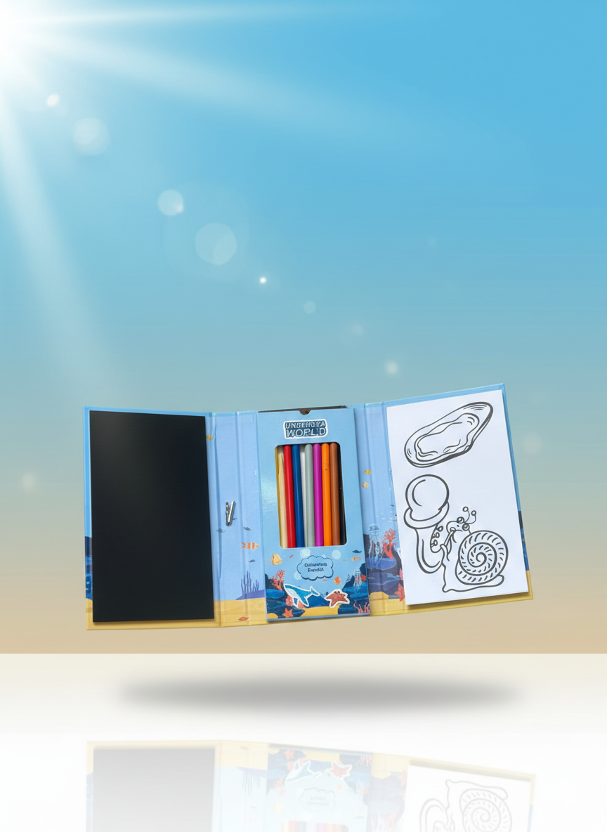 3-in-1 Kids Activity Colouring Book Set - Scratch & Reveal, Colouring Pages & Pencils - Undersea & Space Themes