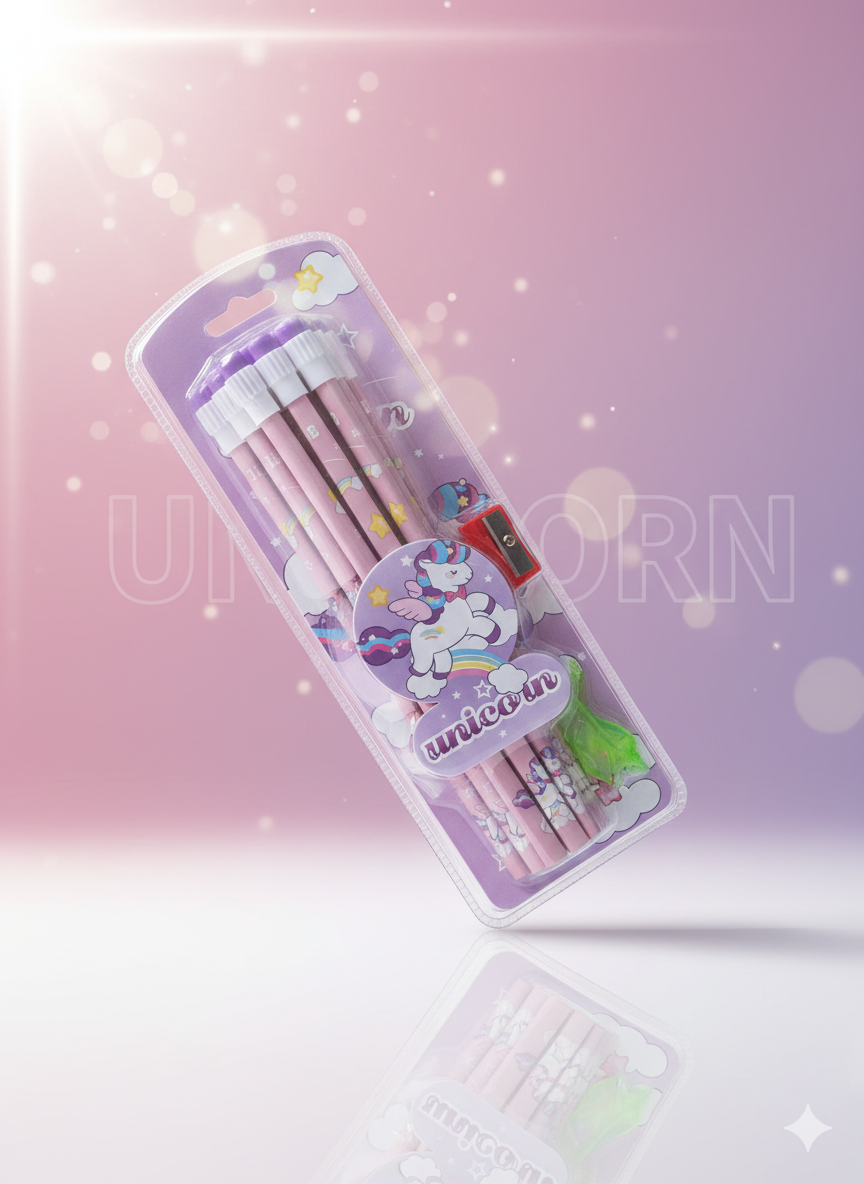 Unicorn: Kids' Magic Unicorn Pencil Set (12-Pack) with Sharpener & Grip