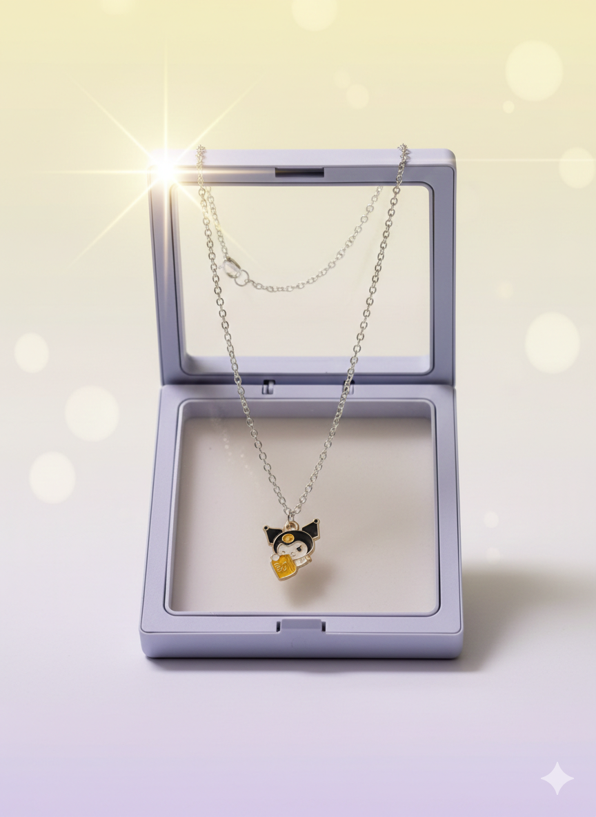 Kawaii Kuromi Enamel Pendant Necklace – Cute Sanrio-Inspired Anime Jewelry for Girls & Fans