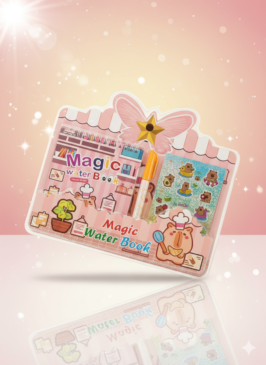 Magic Water Book & Sticker Set – Mess-Free Reusable Coloring Notebook with Refillable Water Pen