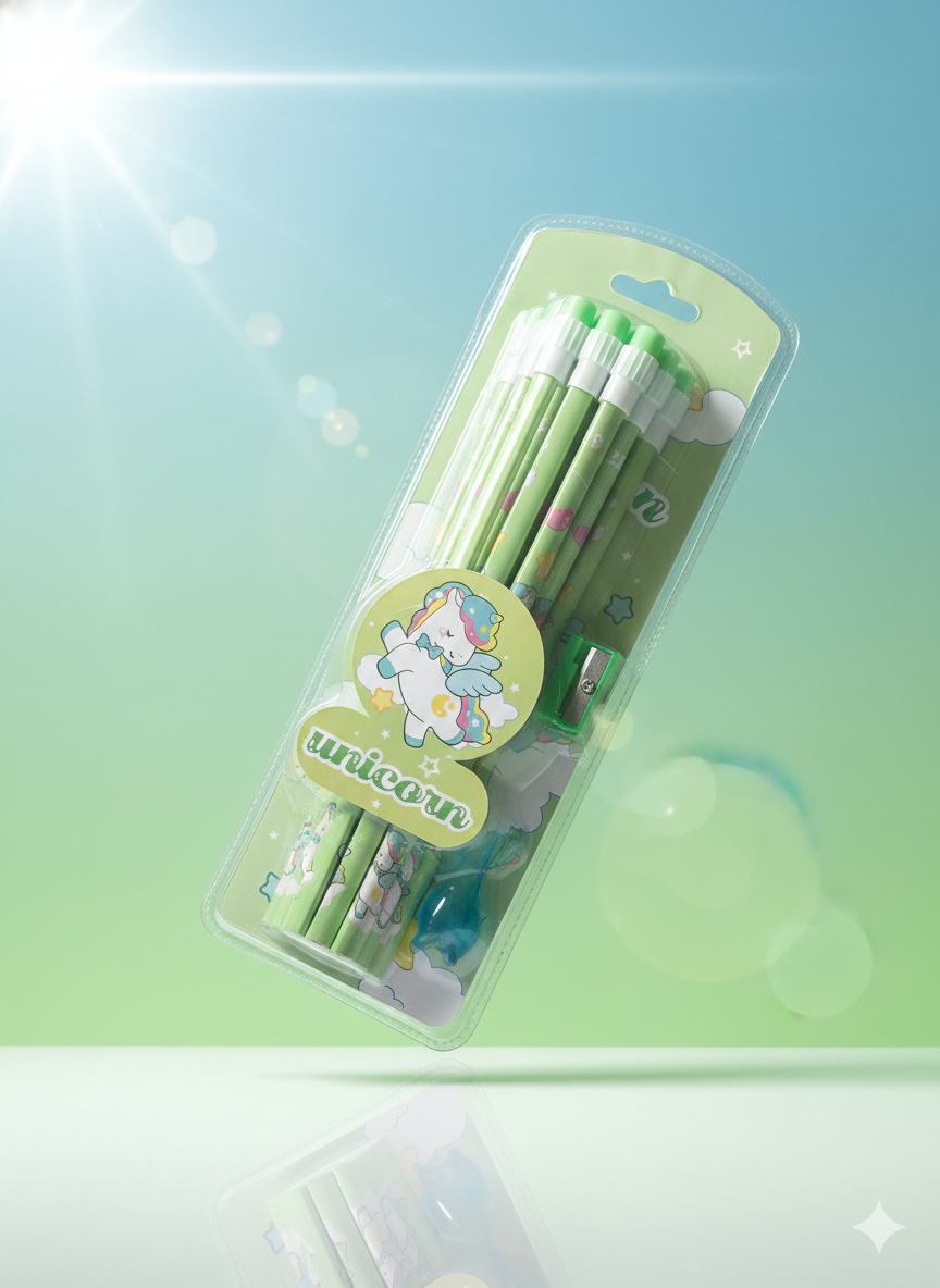 Unicorn: Kids' Magic Unicorn Pencil Set (12-Pack) with Sharpener & Grip