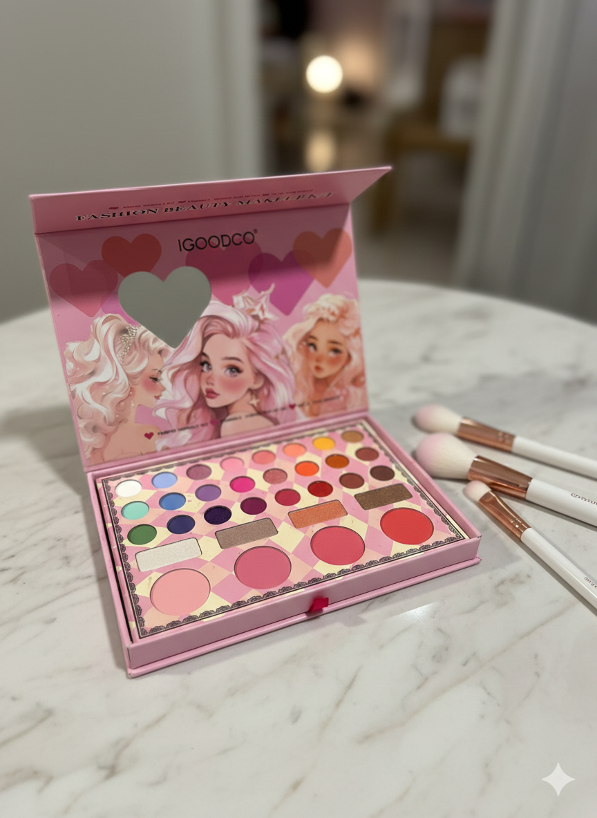 The Ultimate Glamour Collection: IGOODCO Multi-Tier Makeup Artist Palette featuring 50+ Vibrant Shades, Sculpting Blushes, and Professional Tools