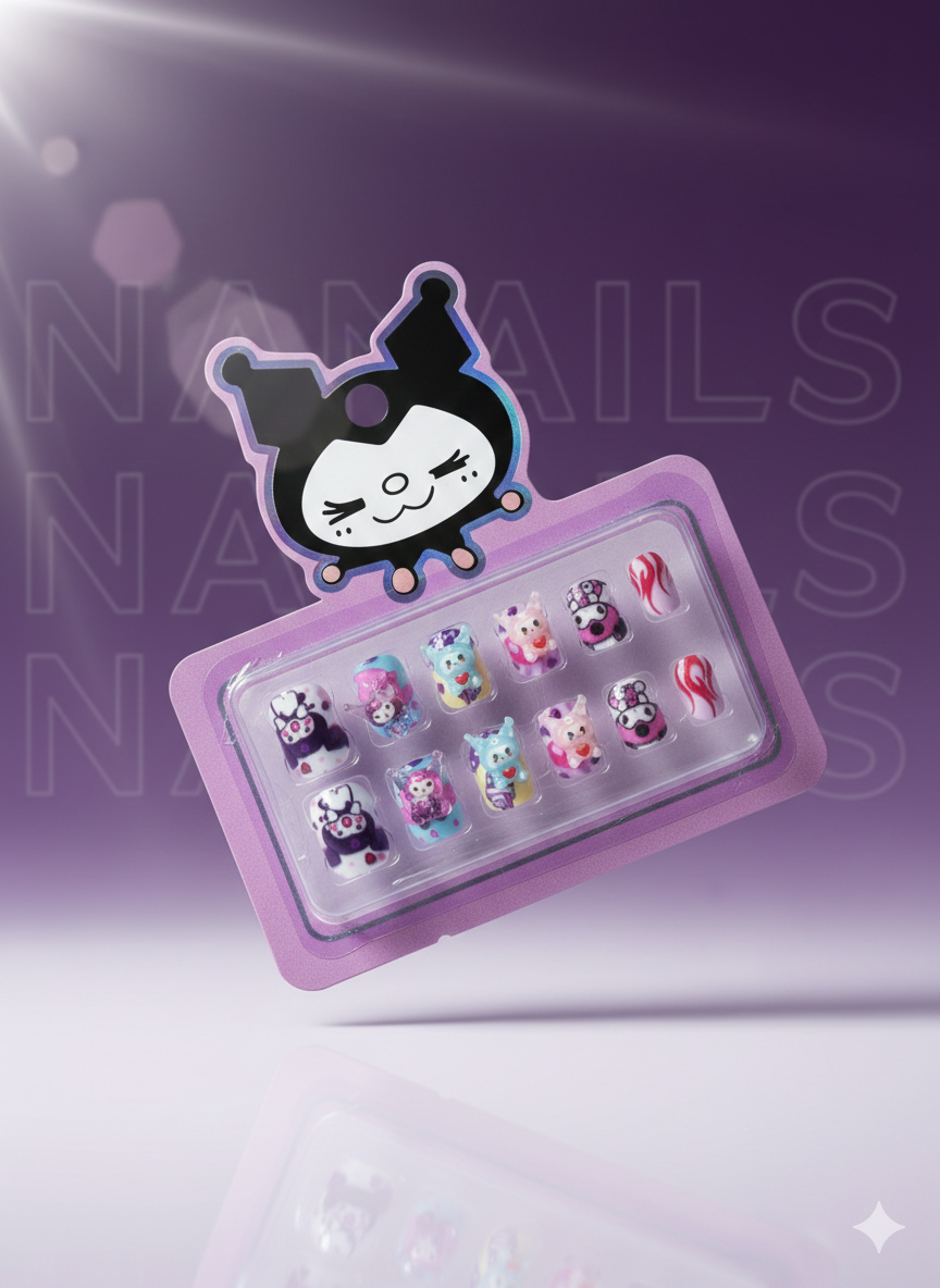 Sanrio Character 3D Press-On Nail Art Set for Kids – 12pc Pre-Glued False Nails
