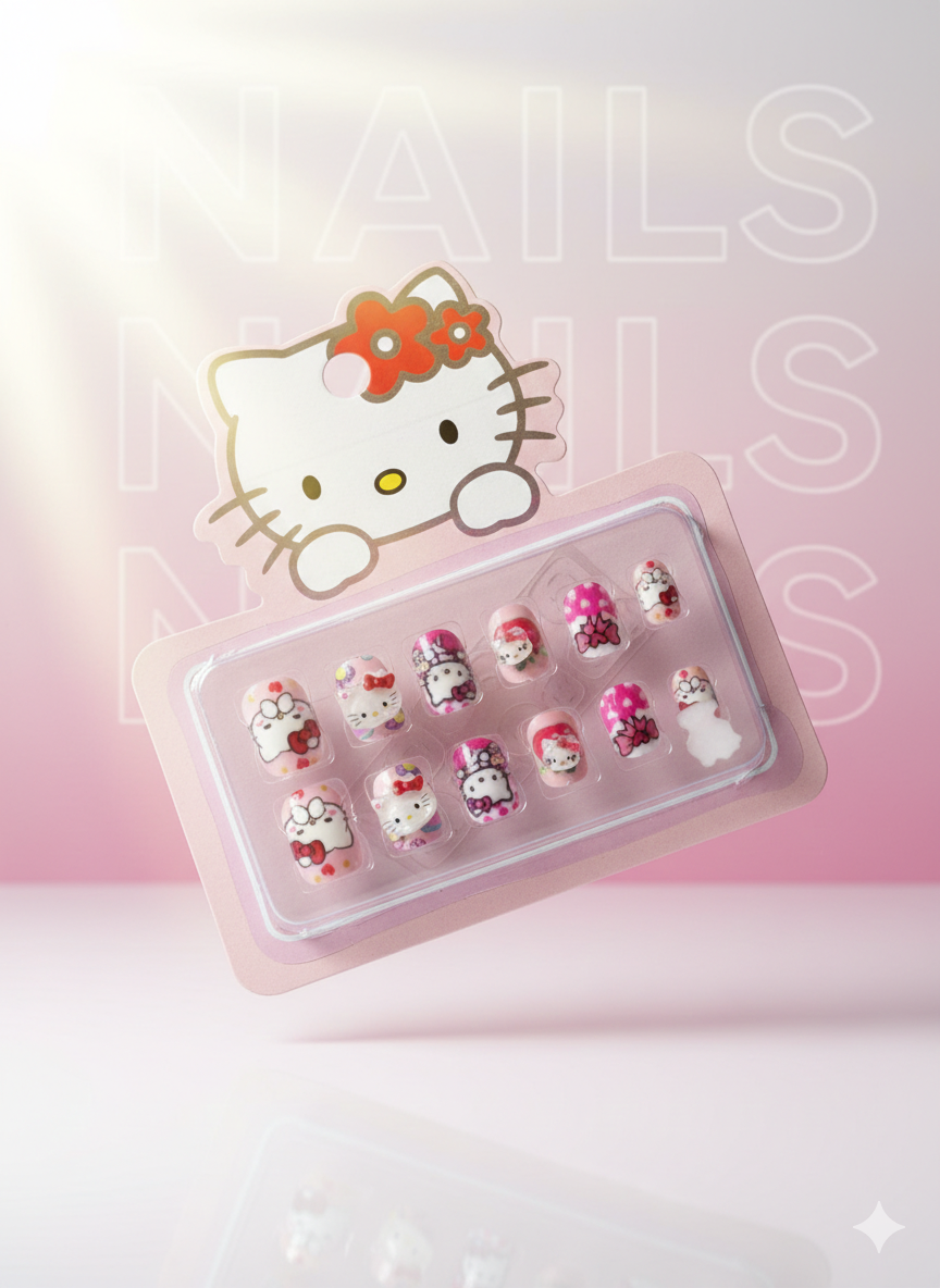Sanrio Character 3D Press-On Nail Art Set for Kids – 12pc Pre-Glued False Nails