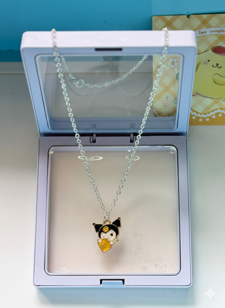 Kawaii Kuromi Enamel Pendant Necklace – Cute Sanrio-Inspired Anime Jewelry for Girls & Fans