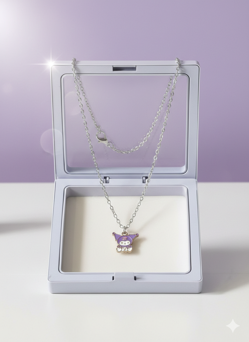 Kawaii Kuromi Enamel Pendant Necklace – Cute Sanrio-Inspired Anime Jewelry for Girls & Fans