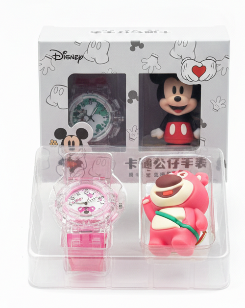 Disney Character Gift Set – Kids' Analog Quartz Watch and Matching 3D Figurine Keychain
