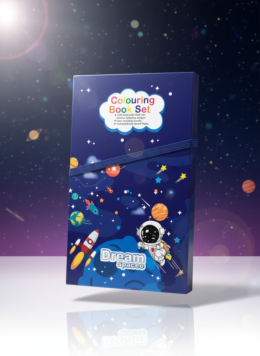 3-in-1 Kids Activity Colouring Book Set - Scratch & Reveal, Colouring Pages & Pencils - Undersea & Space Themes
